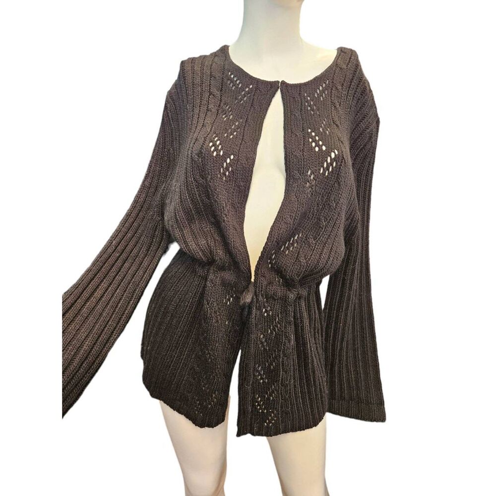 Premier International Black Ribbed Long Cardigan Sweater size Large